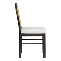 4 Retro Upholstered Chairs with Rattan Backrests for Dining Room and Kitchen (Espresso)