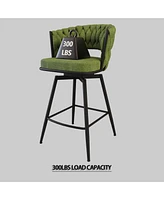 Streamdale Furniture Bar Chair Linen Woven Bar Stool Set of 2,Black legs Barstools No Adjustable Kitchen Island Chairs,360 Swivel Bar Stools Upholster