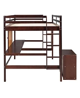 Slickblue Wooden Loft Bed with Desk, Writing Board, and 2 Drawer Cabinet for Space-Saving Kids' Room Solutions