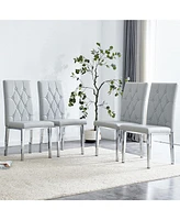 4 piece dining chairs.Light gray provides a modern feel, while the checkered buckle design has a traditional and classic touch. Suitable for various o