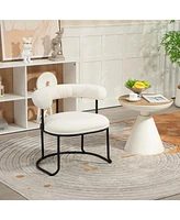 Streamdale Furniture Boucle Dining Chairs Set of 2, Mid-Century Modern Curved Backrest Chair, Round Upholstered Kitchen Chairs (Beige Boucle)