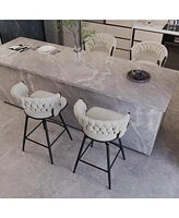 Streamdale Furniture Bar Chair Suede Woven Bar Stool Set of 4,Black legs Barstools No Adjustable Kitchen Island Chairs,360 Swivel Bar Stools Upholster