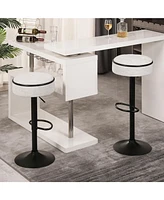 Round Storage Bar Stool Set of 2, Off White Linen Height Adjustable Barstool, 360Counter Height Swivel Stool, Armless Bar Chair with Metal Frame for K