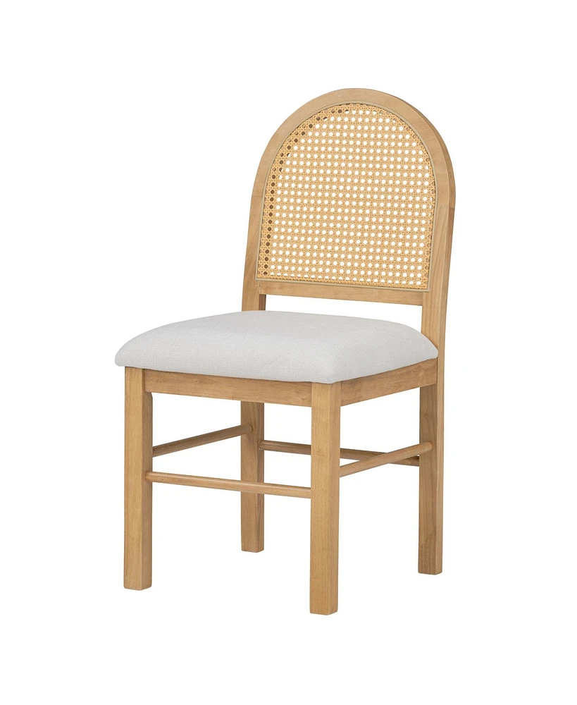 Streamdale Furniture 4 Retro Upholstered Chairs with Rattan Backrests for Dining Room and Kitchen (Natural Wood Wash)