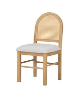 Streamdale Furniture 4 Retro Upholstered Chairs with Rattan Backrests for Dining Room and Kitchen (Natural Wood Wash)