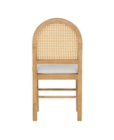 Streamdale Furniture 4 Retro Upholstered Chairs with Rattan Backrests for Dining Room and Kitchen (Natural Wood Wash)