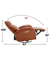 Streamdale Furniture Yellow Brown Genuine Leather Swivel and Rocker Power Recliner Chair with Lumbar Support, Max Swivel Degree 270, Heavy Duty Motion