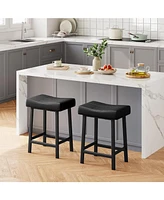 Gaomon Set of 2 Ergonomic 24" Counter Height Bar Stools with Curved Pu Leather Seat, Metal Frame, Integrated Footrest