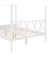 Slickblue Full-Size Wood House Bed with Built-In Storage Space for Kids' Organized Bedroom