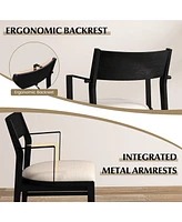 Gymax Dining Chair w/ Arms Set of 2 Modern Kitchen Chairs & Contoured Backrest Black & Cream