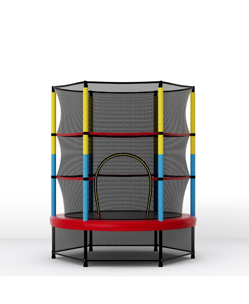 Gymax 55'' Kids Trampoline Recreational Bounce Jumper W/Safety Enclosure Net Heavy-duty