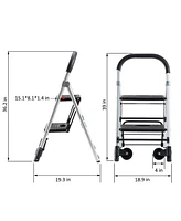 Flynama Portable 4 in. 2 Step Ladder Folding Step Stool, Folding Dual-Purpose Stair Car Tpr Wheels Load Capacity 265 lbs.