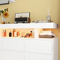 Homsee White Dresser with 9 Handleless Drawers & Led Light, Chest of Drawers with Charging Station