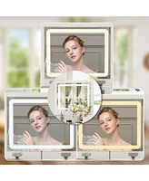 Famapy Vanity White Closet Drawer With Light Mirror And Stool