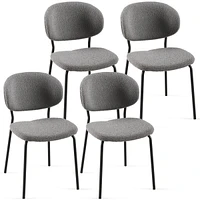 Grey Boucle Fabric Dining Chairs Set of 4, Modern Dining Room Chairs with Black Metal Legs, Armless Kitchen Chair for Dining Room, Living Room