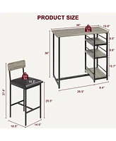 gaomon Dining Table Set for 2, Bar Table and Chairs for 2, Kitchen Table Set with 2 Upholstered Chairs,3 Large Storage Shelves,Grey