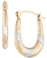 Macy's Textured Oval Hoop Earrings in 10k Two-Tone Gold