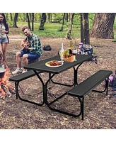 Sugift Outdoor Picnic Table Bench Set with Metal Base
