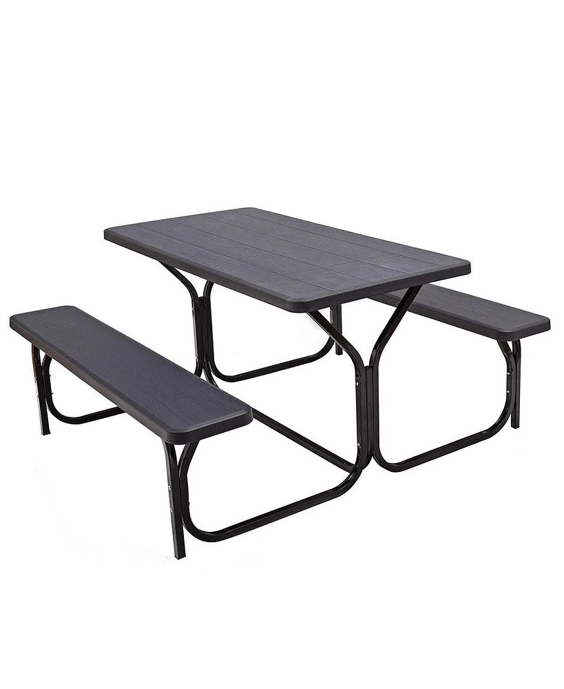 Sugift Outdoor Picnic Table Bench Set with Metal Base