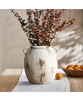 LuxenHome Mottled Brown and White Terracotta -Inch Tall Indoor and Outdoor Jug Vase with Handles