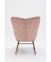 Streamdale Furniture Mid Century Modern Velvet Tufted Upholstered Rocking Chair Padded Seat for Living Room Bedroom, Pink