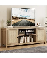 gaomon Tv Stand for 75 Inch Tv, Rattan Entertainment Center with Storage, Wood Tv & Media Console
