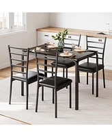 gaomon 5 Piece Glass Dining Table Set, Kitchen and Chairs for 4, Kitchen Table and Chairs Modern Room Sets Home, Party,Black