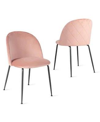 Sugift Set of 2 Upholstered Velvet Dining Chair with Metal Base for Living Room-Pink