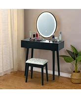 Sugift Touch Screen Vanity Makeup Table Stool Set with Lighted Mirror-Black