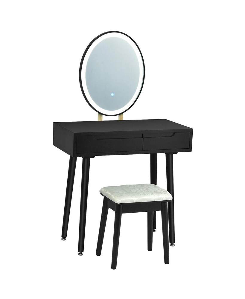 Sugift Touch Screen Vanity Makeup Table Stool Set with Lighted Mirror-Black