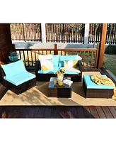 Sugift 5 Pieces Patio Rattan Furniture Set with Coffee Table-Turquoise