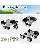 Sugift 8 Pieces Patio Rattan Furniture Set with Storage Waterproof Cover and Cushion-Black