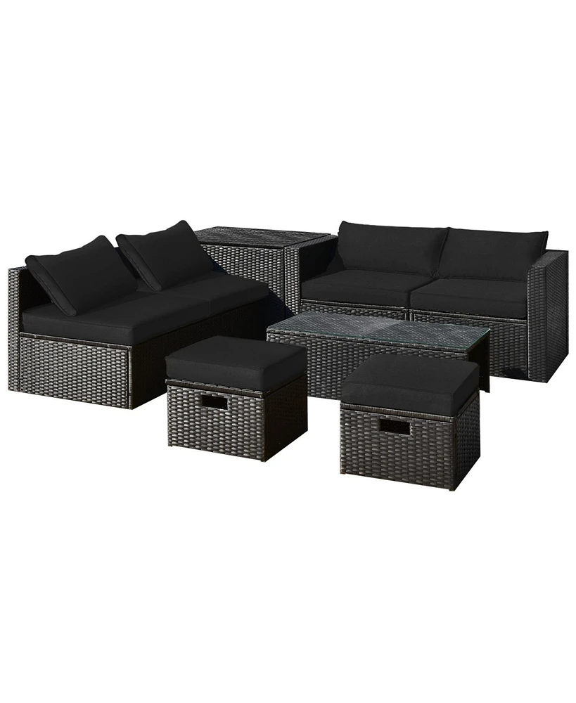 Sugift 8 Pieces Patio Rattan Storage Table Furniture Set-Black