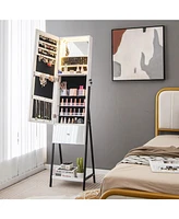 Sugift Lockable Freestanding Jewelry Organizer with Full-Length Frameless Mirror-White