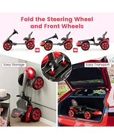Sugift Pedal Powered 4-Wheel Toy Car with Adjustable Steering Wheel and Seat-Red