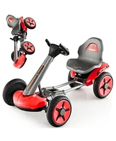 Sugift Pedal Powered 4-Wheel Toy Car with Adjustable Steering Wheel and Seat-Red