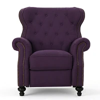 Accented Push Back Recliner Chair With Rolled Arms In Plum, Enjoy Cocooning Comfort