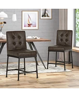 Industrial Counter Stool With Metal Base And Upholstered Seat