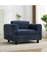 Modern Oversized Armchair Comfy Accent Chair Single Sofa for Living Room Bedroom Office Apartment, Woven Velvet Fabric, Blue