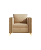 Accent Chair for Living Room Upholstered Arm Chair with Metal Legs Velvet Khaki