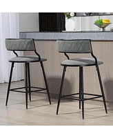 Streamdale Furniture 26" Counter height bar stools Pu cover kitchen island counter bar stool with black powder coating base and footrest(Grey)