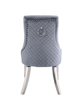 Streamdale Furniture Satinka Side Chair, Gray Fabric & Mirrored Silver Finish