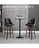 Streamdale Furniture Bar Height Bar Stools, Pu Leather Swivel Barstools with Footrest and Tufted Back, Set of 2, Black