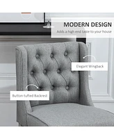 26.25" Counter Height Bar Stools, Tufted Wingback Armless Upholstered Dining Chair with Rubber Wood Legs, Set of 2, Gray