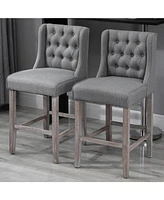 Streamdale Furniture 26.25" Counter Height Bar Stools, Tufted Wingback Armless Upholstered Dining Chair with Rubber Wood Legs, Set of 2, Gray