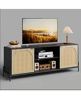 gaomon Tv Stand for 65 Inch Tv, Entainment Center with Storage Cabinets, Rattan Tv Console with Adjustable Shelf