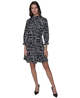 Karl Lagerfeld Paris Women's Dot-Print Mock-Neck 3/4-Sleeve Dress