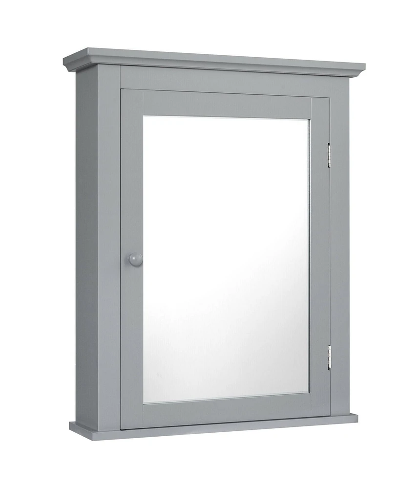 Sugift Bathroom Mirror Cabinet Wall Mounted Adjustable Shelf Medicine Storage-Gray