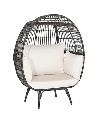 Sugift Oversized Patio Rattan Egg Lounge Chair with 4 Cushions-Brown