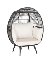 Sugift Oversized Patio Rattan Egg Lounge Chair with 4 Cushions-Brown
